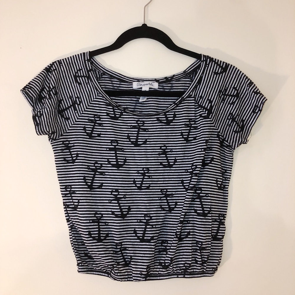 Aéropostale Navy Blue Stripe Crop T-Shirt